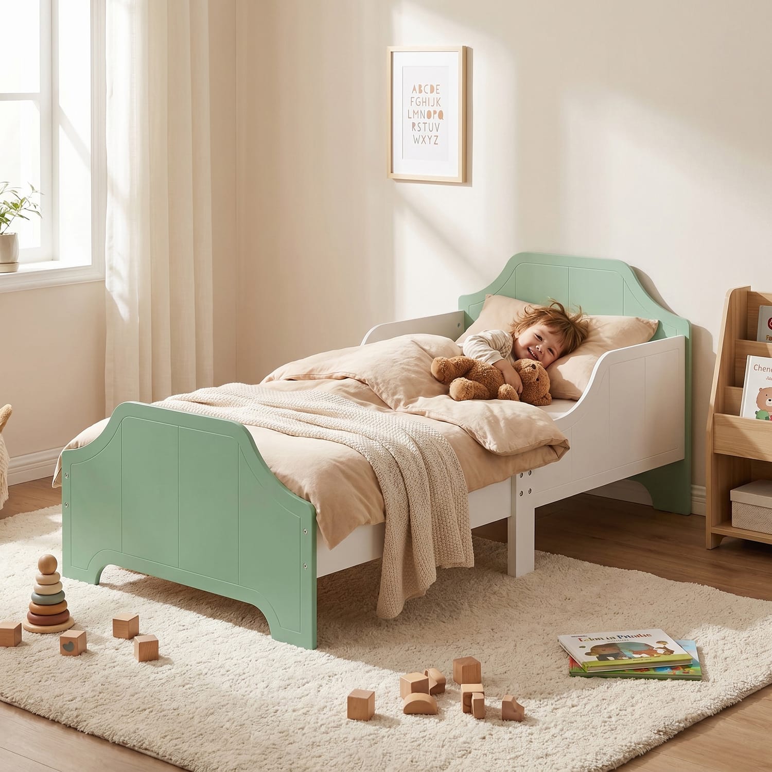 Liberty House Toys Two Tone Bed & 9 Bin Storage Set - White & Green, product image 6