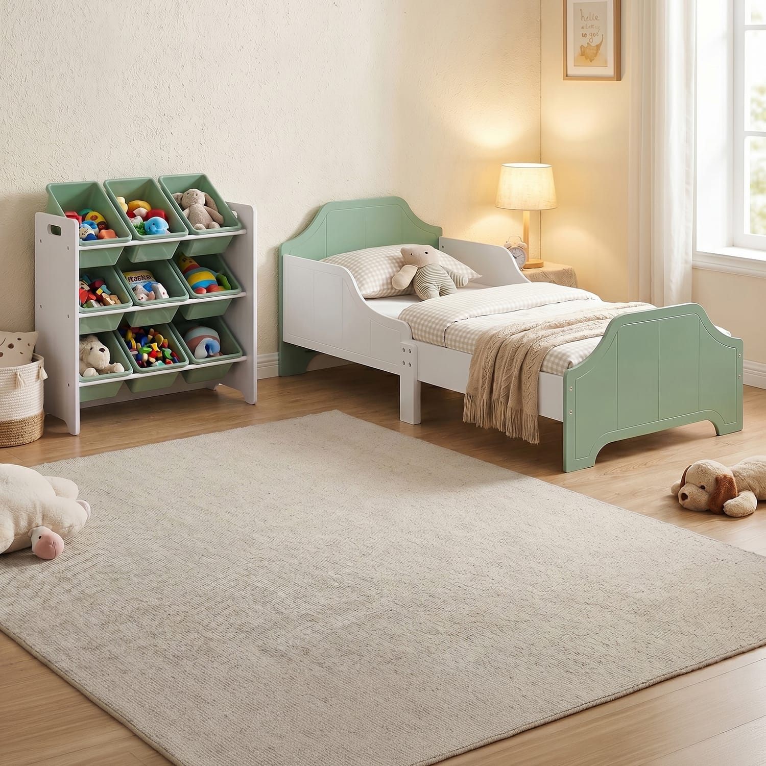 Liberty House Toys Two Tone Bed & 9 Bin Storage Set - White & Green, product image 2