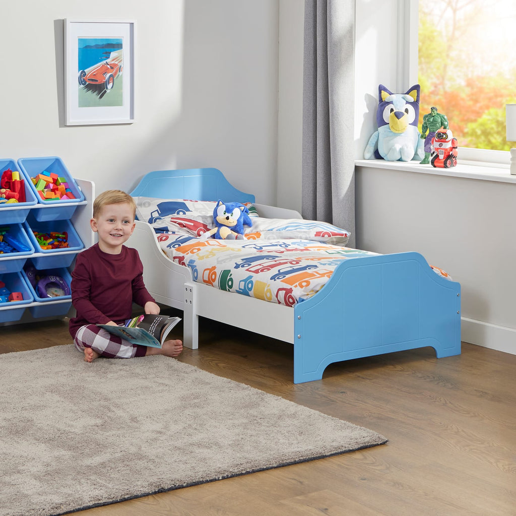 Liberty House Toys Two Tone Toddler Bed and 9 Bin Storage Unit Set - White & Blue, product image 4