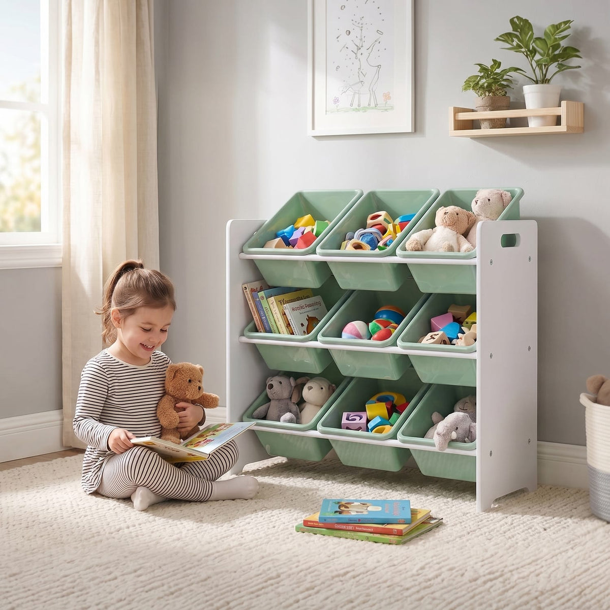 Liberty House Toys Two Tone Bed & 9 Bin Storage Set - White & Green, product image 8